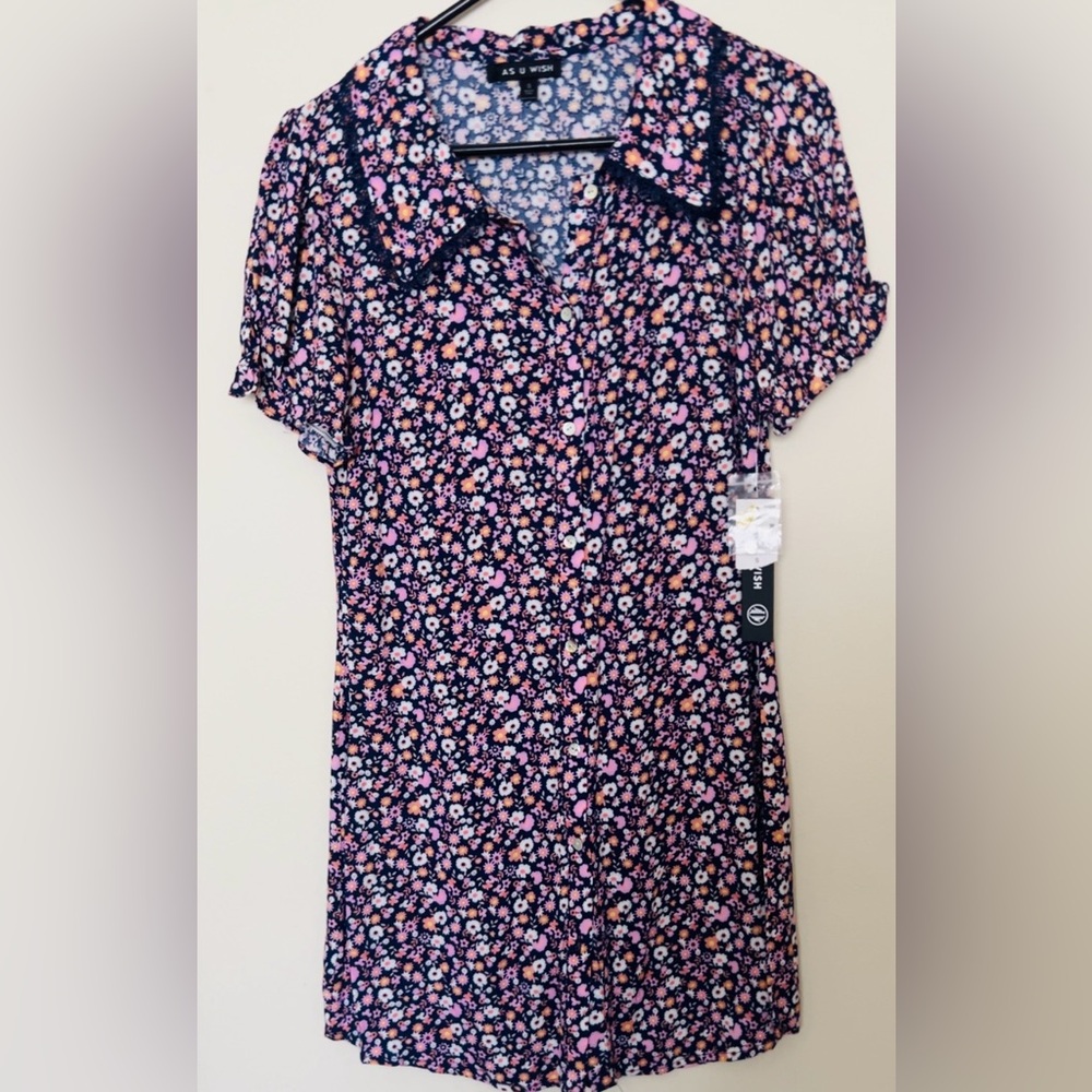 AS U WISH button down collared floral dress. NWT